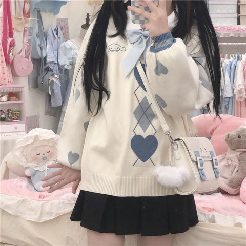 Suéter suelto kawaii con estampado de amor 