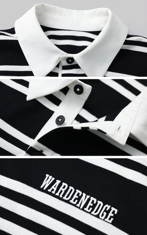 Black Striped Polo Knit T-Shirt