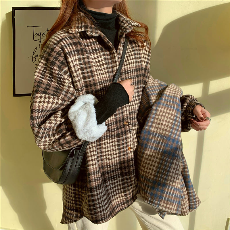 Loose Long Sleeve Plaid Thicken Shirt