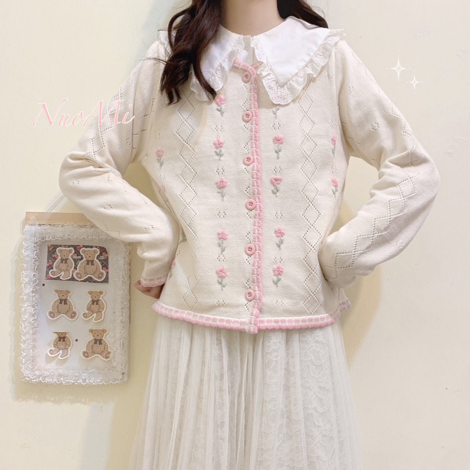 Flower Embroidered Cardigan Sweater