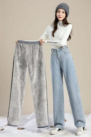 Loose Thick Velvet Fleece Jeans Pants