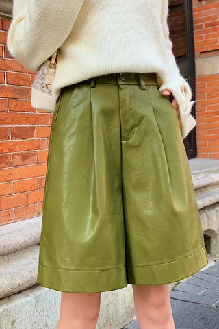 High Waist Loose Elegant Leather Shorts