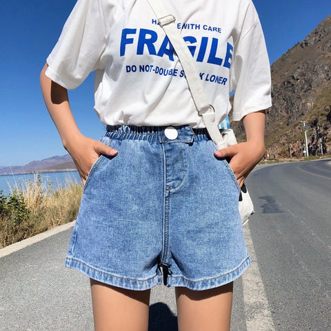 High Elastic Waist Wide Leg Shorts Jeans Collection