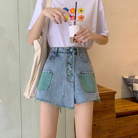 Color Pocket Style Denim Shorts Pants