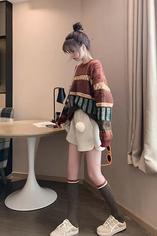 Long Sleeve Vintage Pattern Knitted Sweater