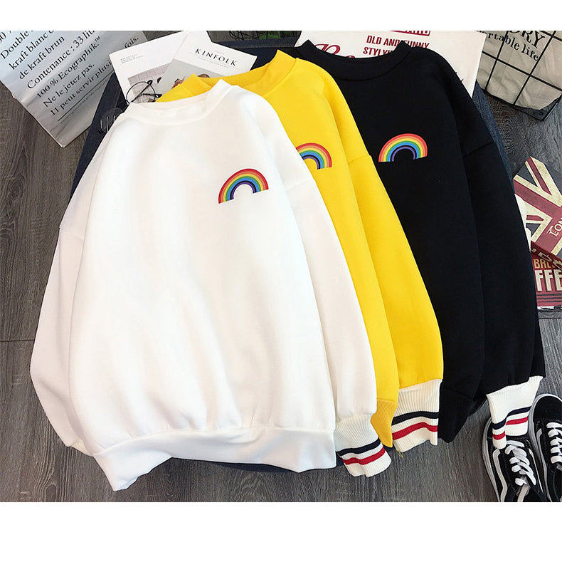 Long Sleeve Rainbow Pocket Fleece Sweatshirt