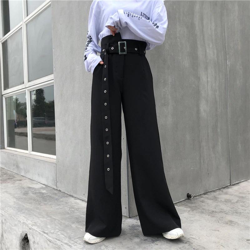 Loose Wide Leg Long Belted Pants