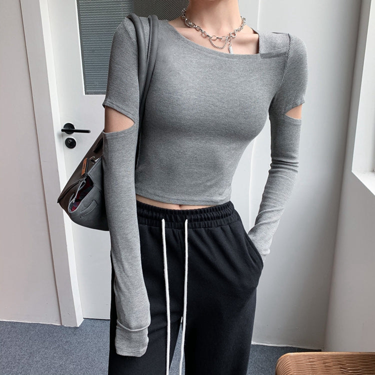 Long Sleeve Hollow Out Slim Cropped Shirt