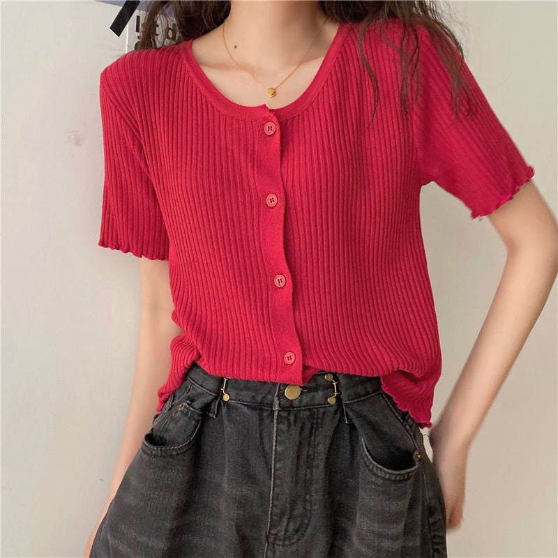 Retro O-Neck Knitted Button Shirts