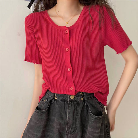 Retro O-Neck Knitted Button Shirts