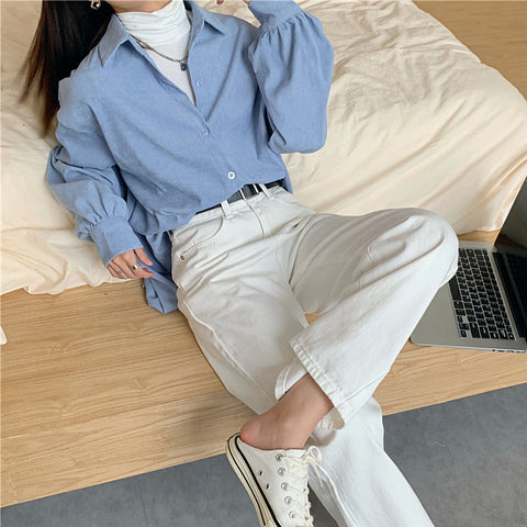 Turn Down Collar Long Sleeve Corduroy Shirt