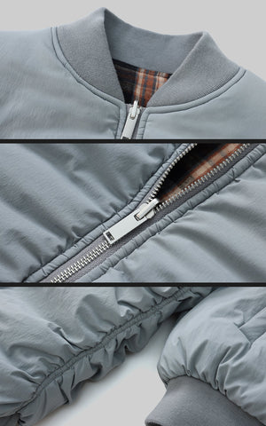 Plaid and Solid Reversible Padded Jacket
