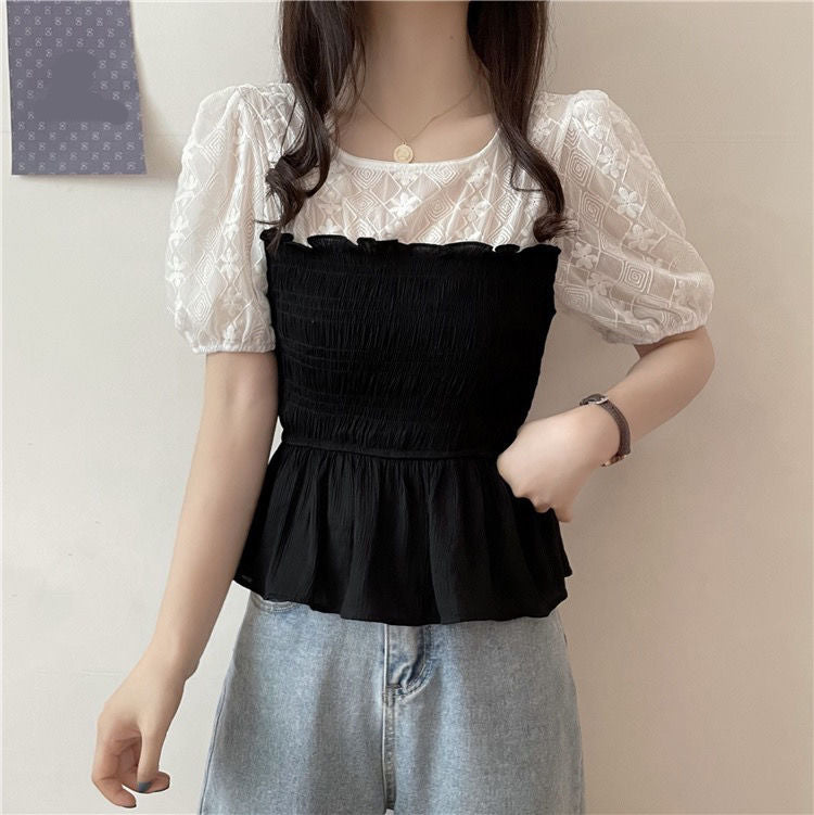 Camisa tipo blusa de dos estilos con mangas abullonadas 