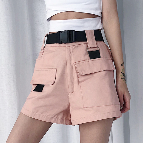 High Waist Cargo Shorts With Pocket Buckle Belt