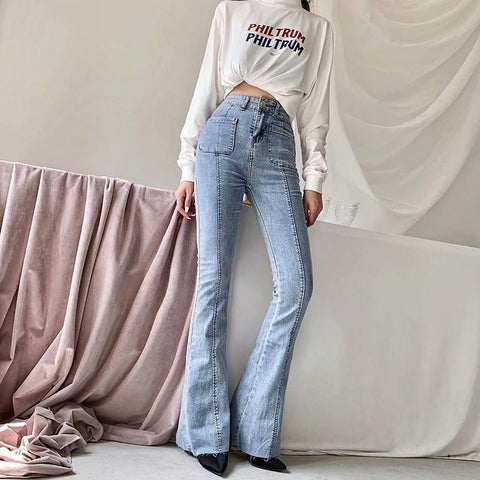 Stretch-Jeans mit hoher Taille und weitem Bein