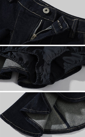 Asymmetric Pleated Denim Mini Skirt with Built-in Shorts