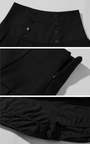 Structured Pleated Mini Skirt with Double-Button Front