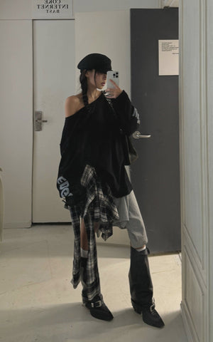 Asymmetrical Off-Shoulder Long Sleeve Top