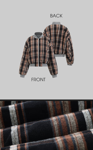 Plaid and Solid Reversible Padded Jacket