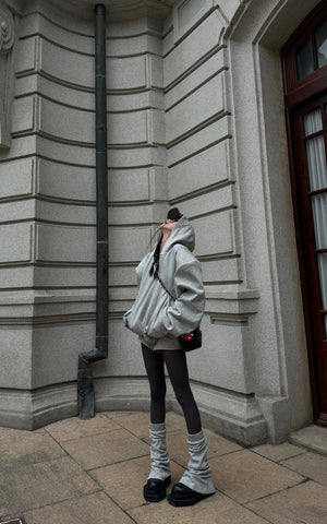 Grey Hoodie 3-Piece Set with Contrast Trim Shorts and Leg Warmers