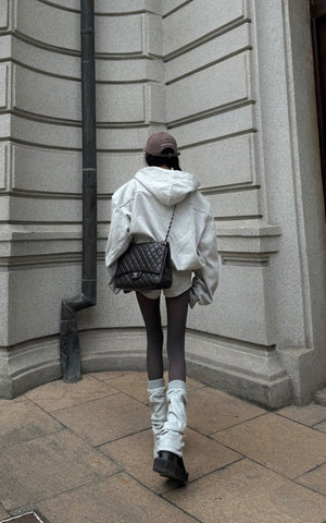 Grey Hoodie 3-Piece Set with Contrast Trim Shorts and Leg Warmers
