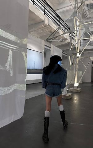 Blue Denim Shoulder-Pad Romper