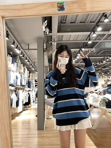 Striped Crew Neck Knit Sweater