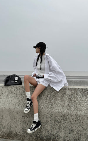 Oversized Shirt & Lace Trim Shorts Set