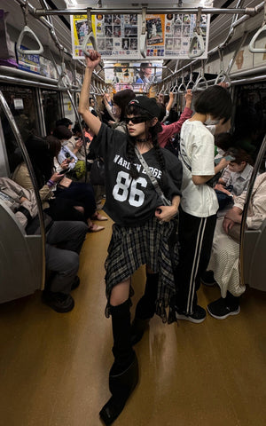 Asymmetrical Plaid Skirt with Lace Paneling