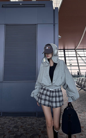Oversized Hooded Zip-Up Sweatshirt