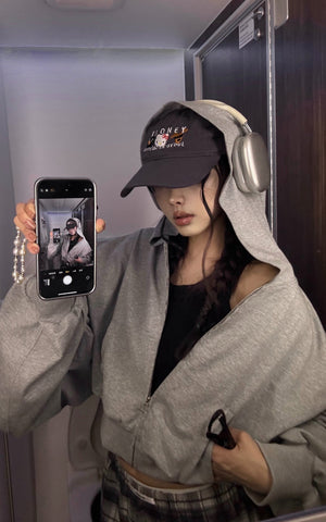 Oversized Hooded Zip-Up Sweatshirt