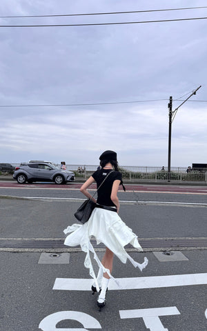 Asymmetrical Skirt with Lace Streamers