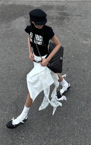 Asymmetrical Skirt with Lace Streamers