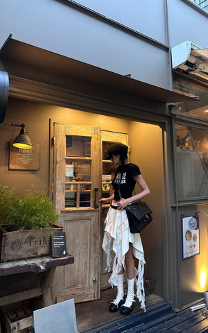 Asymmetrical Skirt with Lace Streamers