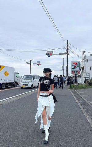 Asymmetrical Skirt with Lace Streamers