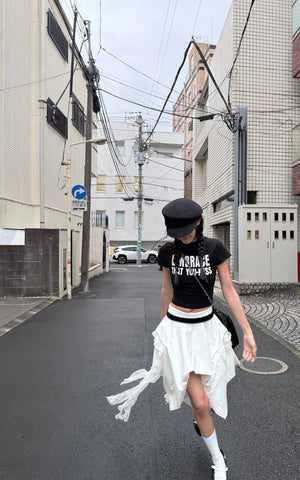 Asymmetrical Skirt with Lace Streamers
