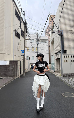 Asymmetrical Skirt with Lace Streamers