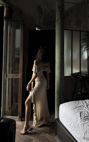 Off-Shoulder Ruffle Set with Asymmetrical Hem