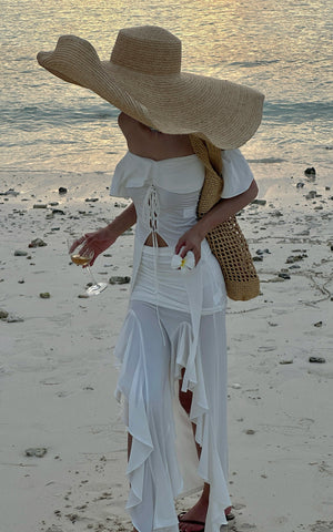 Off-Shoulder Ruffle Set with Asymmetrical Hem