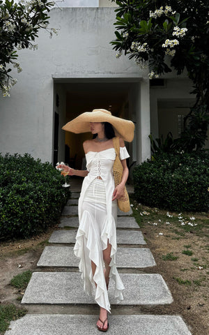 Off-Shoulder Ruffle Set with Asymmetrical Hem