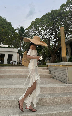Off-Shoulder Ruffle Set with Asymmetrical Hem