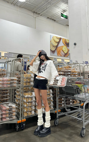 Distressed Portrait Graphic Oversized Cropped Tee