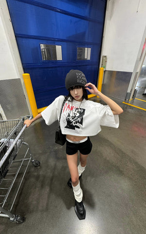Distressed Portrait Graphic Oversized Cropped Tee