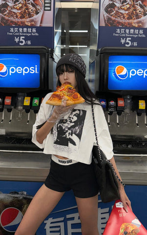 Distressed Portrait Graphic Oversized Cropped Tee