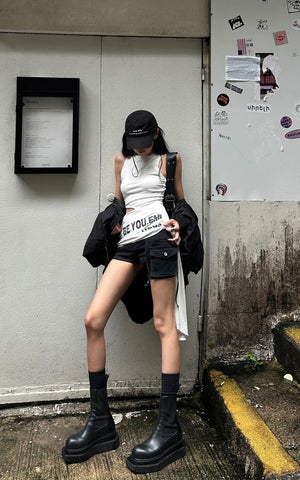 Utility Denim Shorts with 3D Pocket Detailing