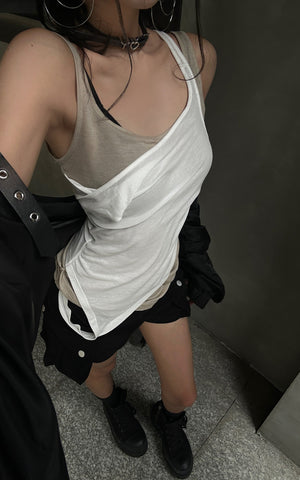 Faux Two-Piece Layered Tank Top