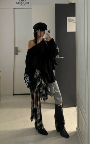 Asymmetrical Off-Shoulder Long Sleeve Top