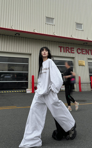 Crewneck Sweatshirt + Shorts + Wide-Leg Pants Set