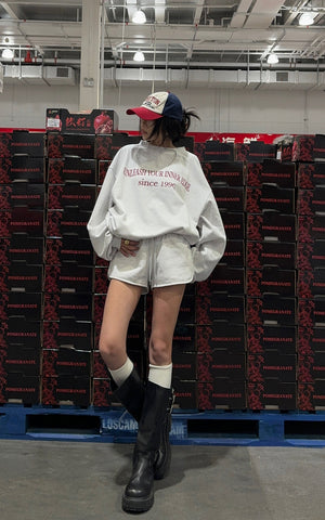 Crewneck Sweatshirt + Shorts + Wide-Leg Pants Set