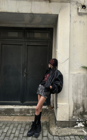 Belt-Print Mini Skirt
